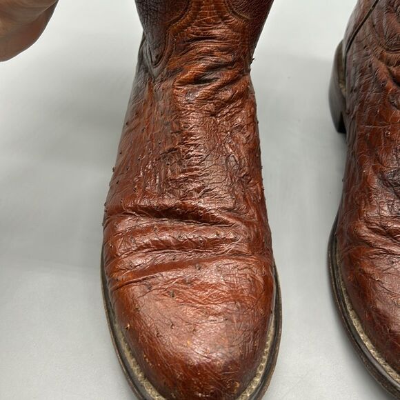 1883 by Lucchese Brown Leather Ostrich Mid Calf Boots - Picture 7 of 12